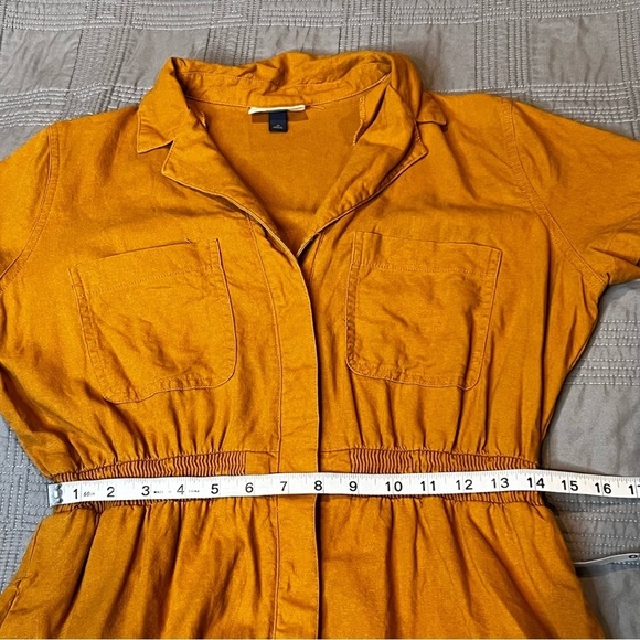 Universal Thread Womens M Linen Blend Mustard Yellow Romper Jumpsuit Pockets - Picture 7 of 15
